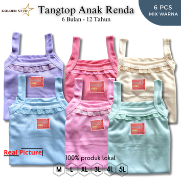 1/2 Lusin Singlet Anak Perempuan Warna/Tengtop Renda Anak Perempuan Usia 0- 12 Tahun/Singlet Anak Pe