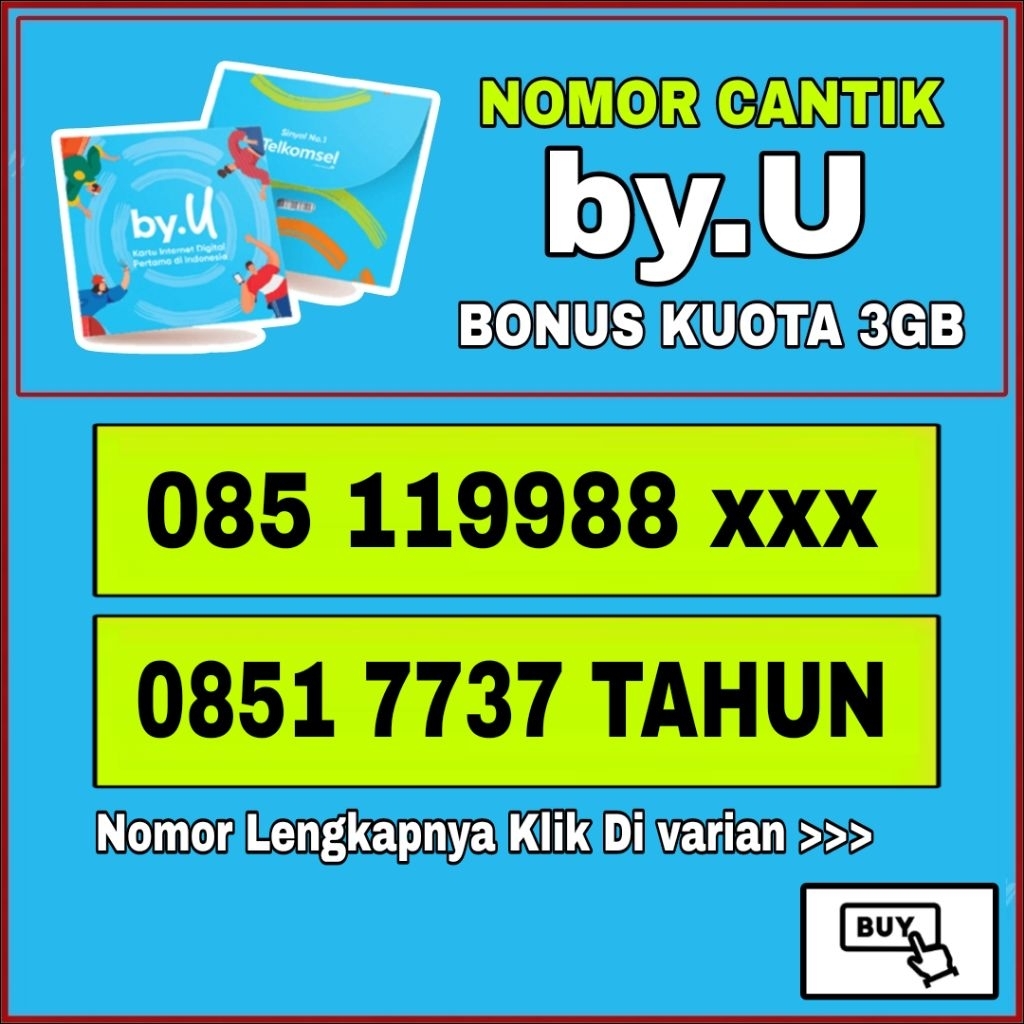 Nomor cantik by.u - Nomor Super - kartu perdana - Sim card - Telkomsel prabayar - seri 119988