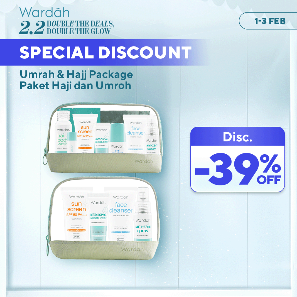 WARDAH Umrah & Hajj Package - Paket Haji dan Umroh - Facial Wash, Moisturizer Pelembab Wajah, Sunscr