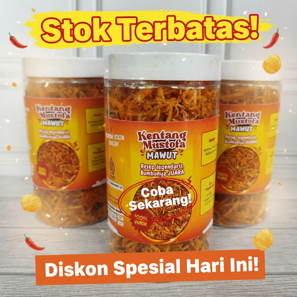Keripik Kering Kentang Mustofa Kemasan Toples - Kentang Mustofa Pedas Manis Renyah