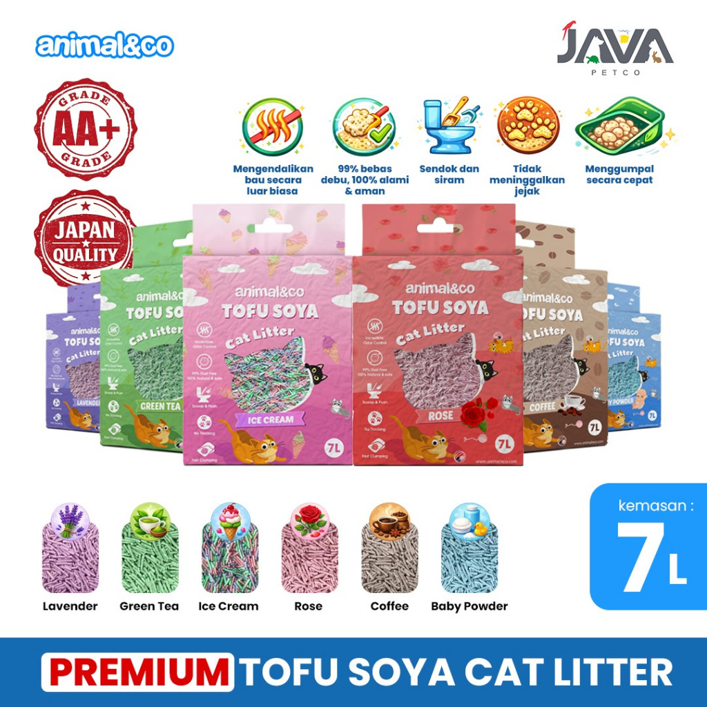 Animal&co Tofu Cat Litter 7L Gumpal Cepat Organik Minim Debu Aroma Wangi Ramah Lingkungan