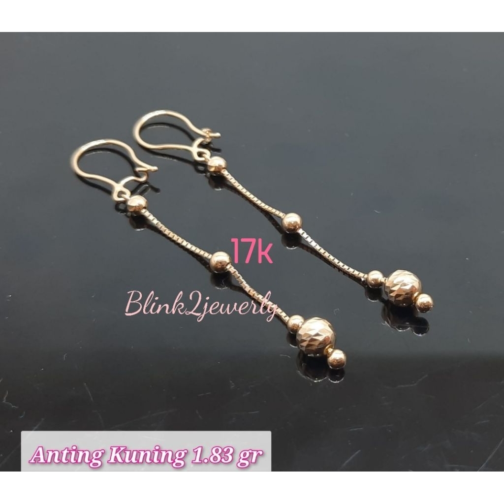 anting panjang emas 17k model bola