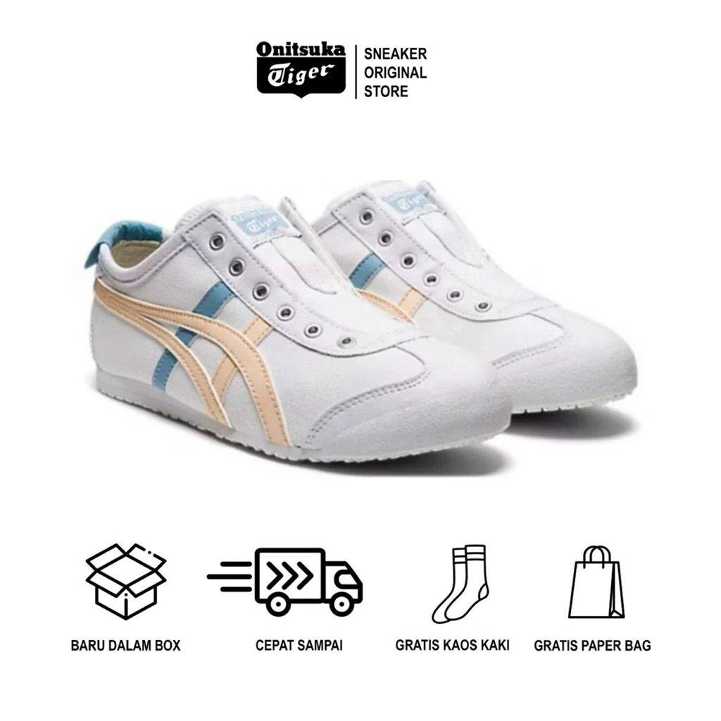 sepatu slip on wanita onitsuka mexico 66 slip on blue yellow original