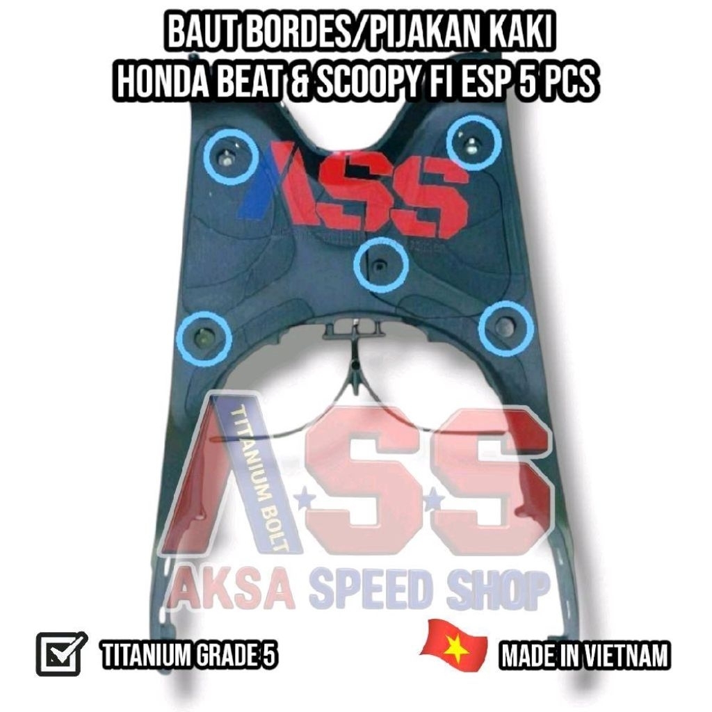 Baut Bordes Dek injekan kaki Plus Baut Tutup Aki 1 set isi 5pcs Honda Beat Fi Beat Esp & Scoopy Tita
