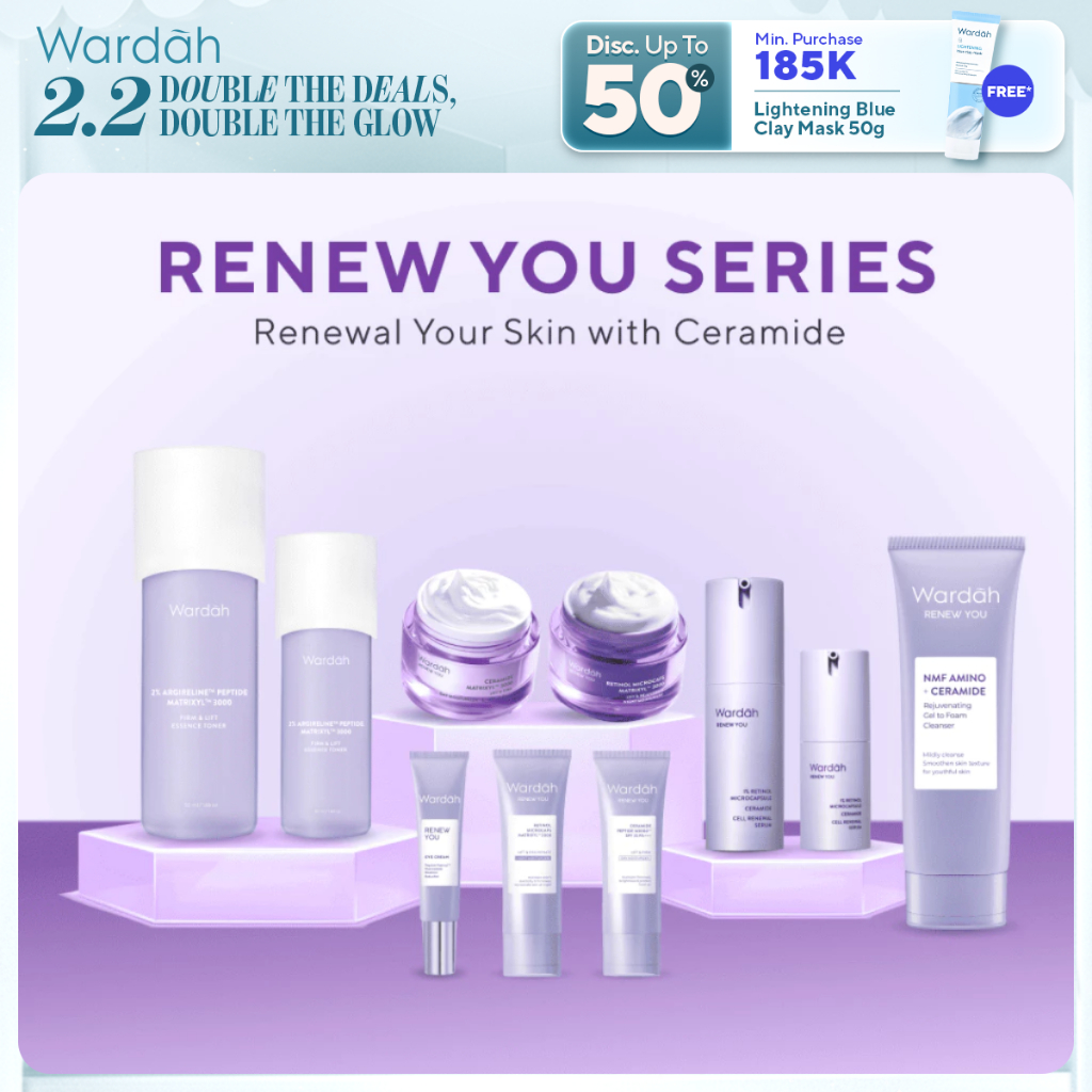 WARDAH Renew You Series Lengkap - Foam Cleanser, Toner Essence, Renewal Serum, Eye Cream, Day Moistu