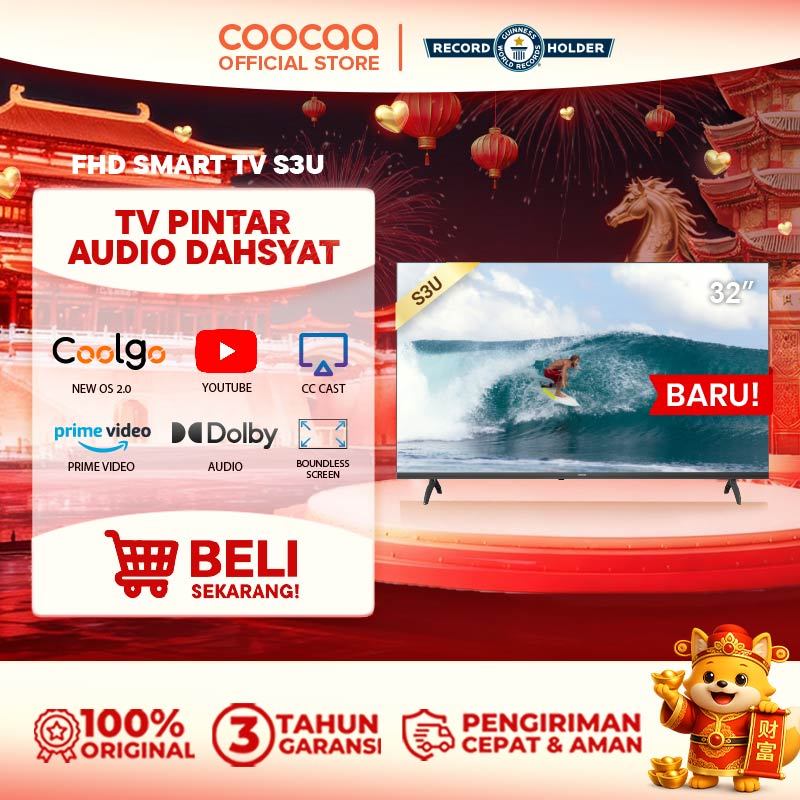 Coocaa 32S3U Smart TV - 32 Inci DLED 1366x768, Eye Care Mode, Dolby Digital Plus, Swaiot Home, CC Cast
