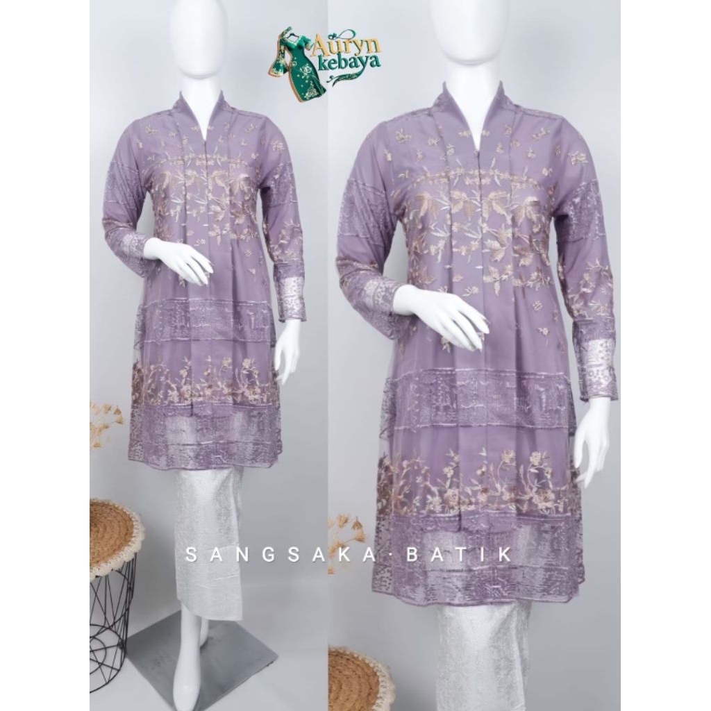Anami - Setelan 1set Kain Songket Kebaya Kartini Tunik Garden Two Tone Dengan Motif Bunga Elegan ( k