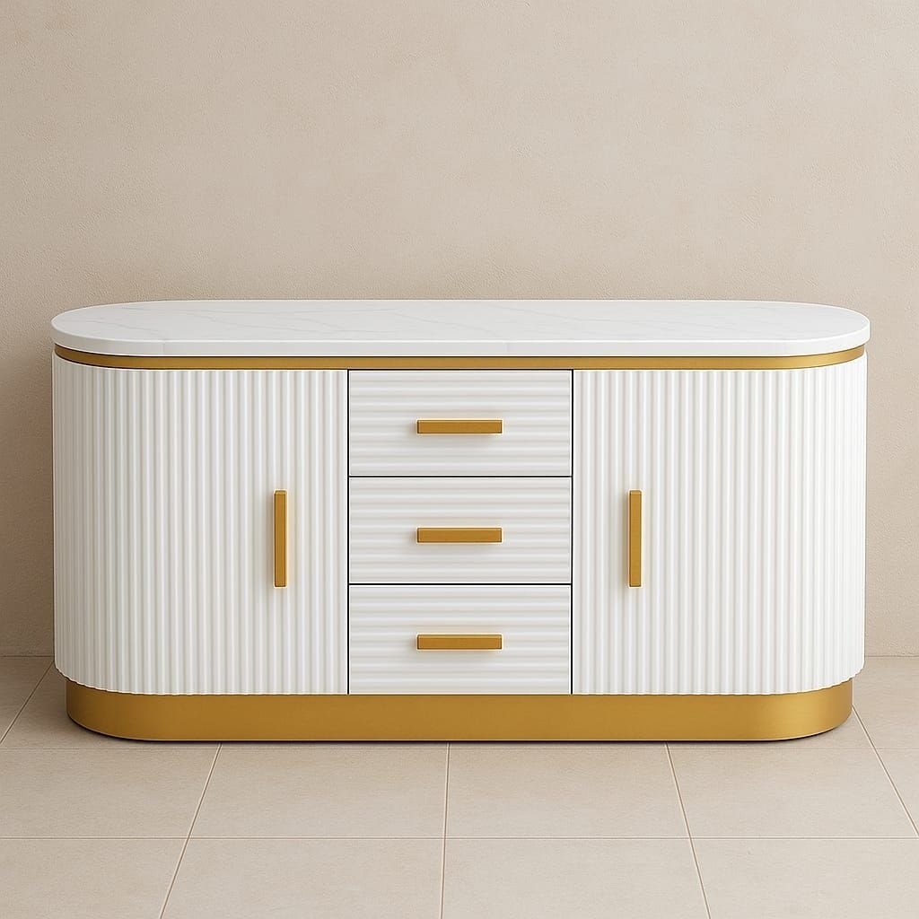 Bufet TV Minimalis Modern Lemari TV Rak Penyimpanan Elegan Model oval