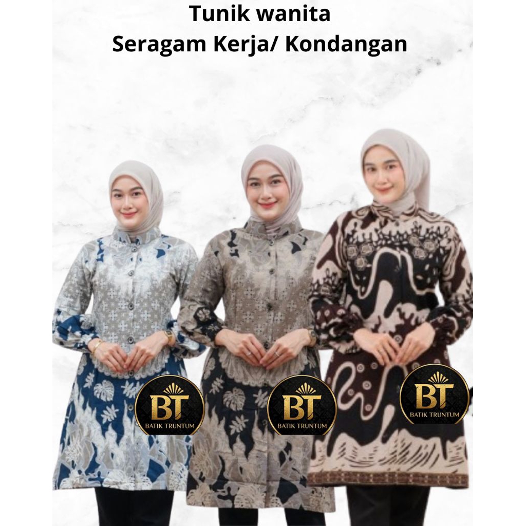 Batik Tunik Wanita Kerja - Atasan Batik Tunik Wanita Kerja Modern Model Terbaru Elegan Bahan Katun P