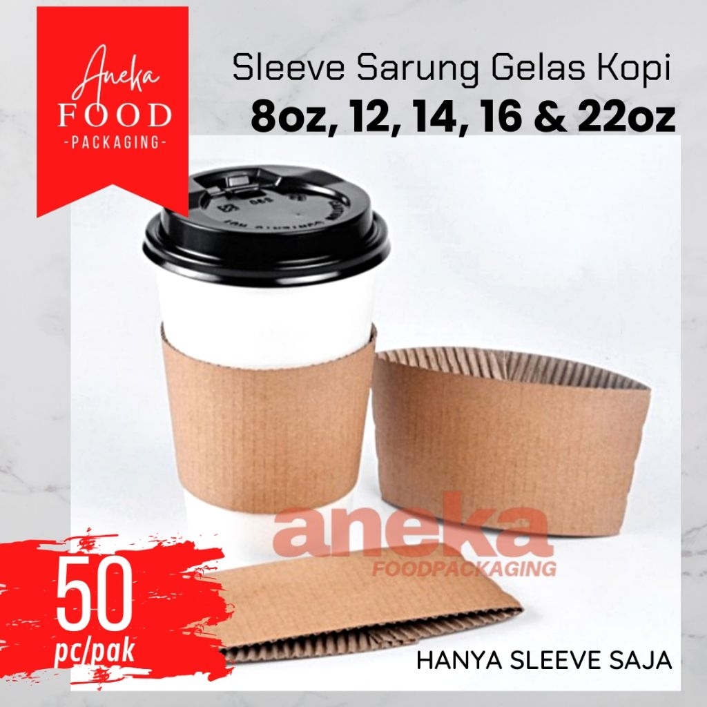 50pc- SLEEVE 8oz, 12oz, 14oz, 14oz, 16oz & 22oz paper cup/sarung jaket pelindung tahan panas gelas k