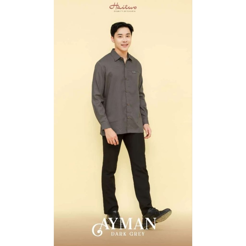 KOKO KEMEJA HAITWO AYMAN DARK GREY WHITE SAND