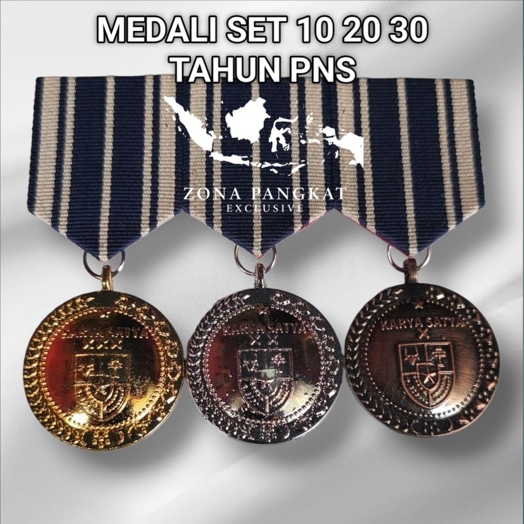 MEDALI 10 20 30 TAHUN PNS - SATYALANCANA KARYA SATYA SET 3 MEDALI