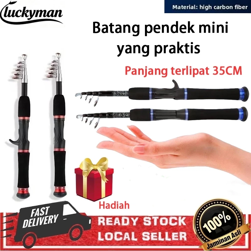 luckyman Joran pancing karbon mini ultra pendek cocok untuk joran laut kecil 35CM, joran casting pan
