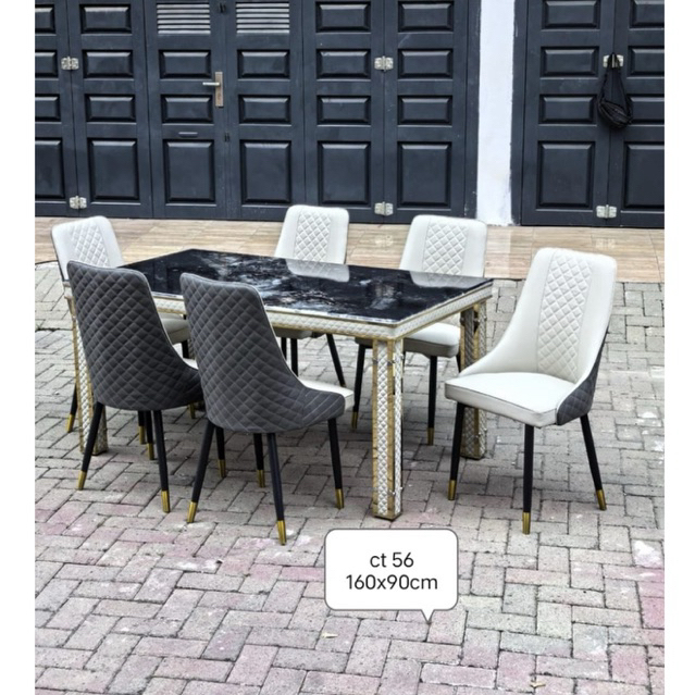 Meja Makan Import Batu Marmer 6 Kursi / Meja Makan Full Set Marmer / Meja + Kursi Makan Import / Mej