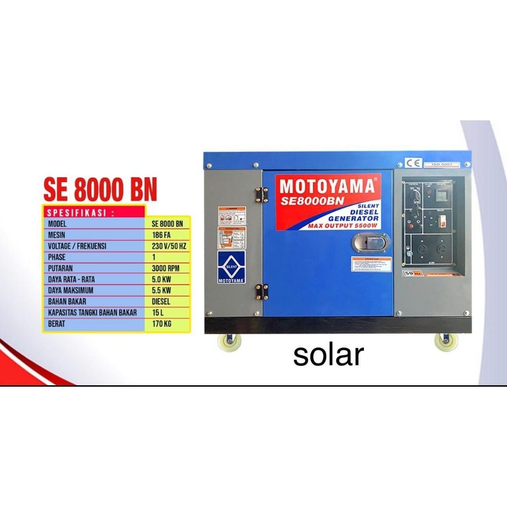MOTOYAMA Mesin Genset Silent Solar SE 8000 BN Maxsimal Output 5500 Watt