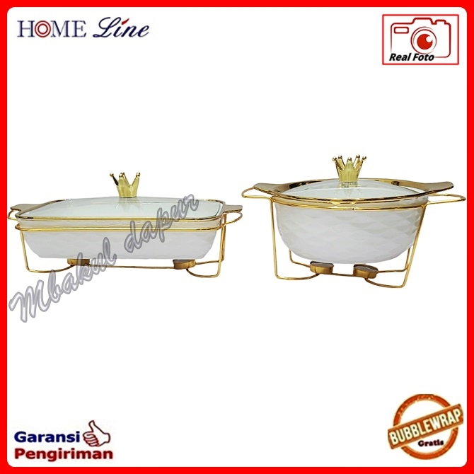 Wadah Saji Prasmanan Keramik + Penghangat Bulat Dan Persegi Casserole Tutup SNI Putih Embos Homeline
