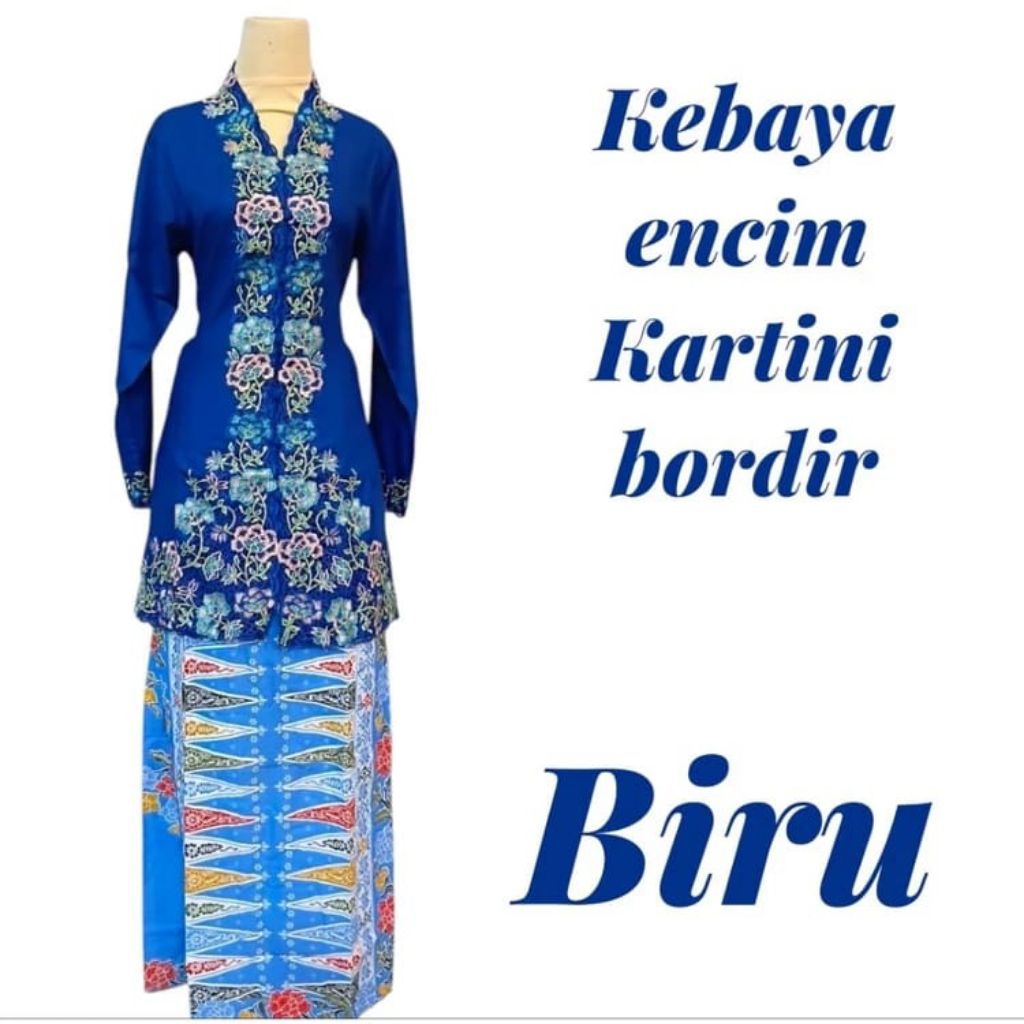 Setelan Kebaya Encim Bordir  Model Tunik  Lengan  Panjang