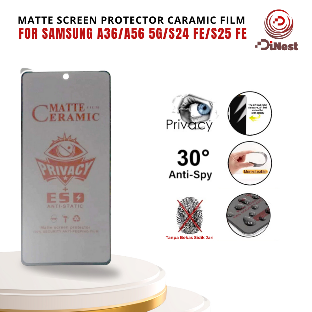 Tempered Glass Ceramic Matte untuk Samsung A36 / A56 5G / S24 FE / S25 FE Anti Spy - Privacy - Anti 