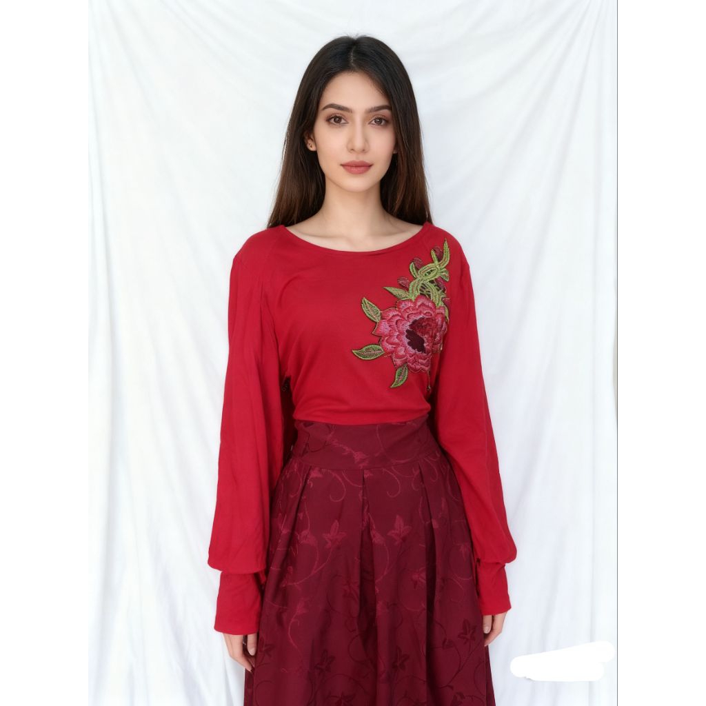 Gamis wanita merah maroon Dress merah maroon bordir