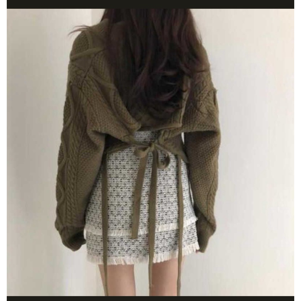 GRL sweater rajut kepang tali belakang - sweater rajut pita - sweater rajut serut tali - sweater raj