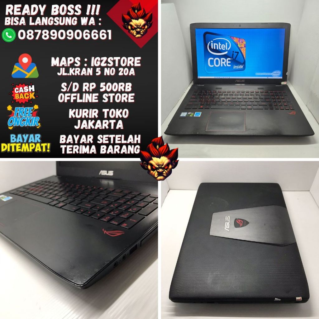CUCI GUDANG LAPTOP GAMING ASUS ROG GL552VX I7 NVIDIA GTX 950M 16/128/1000 SSD