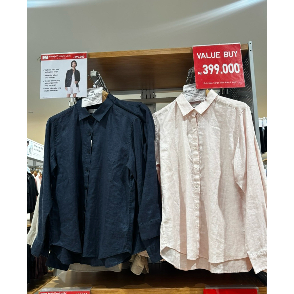 SALE KEMEJA WANITA UNIQLO PREMIUM LINEN LENGAN PANJANG