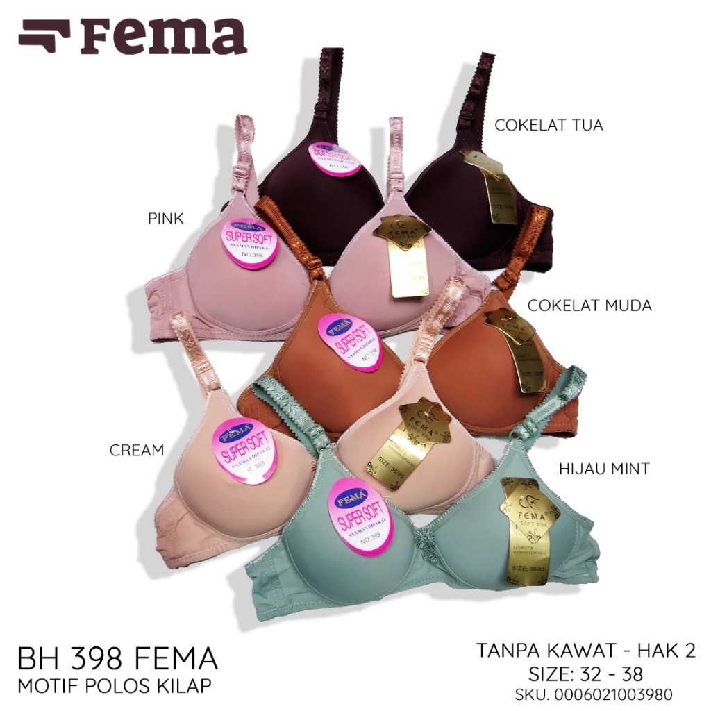 Bra FEMA / Tiana Polos Uk 32-40 Cup A Busa Sedang Tanpa Kawat Kait 2