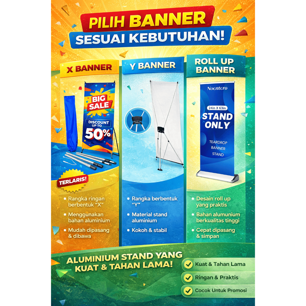 Tiang X Y Banner Alumunium / Standing Y Banner Fiber /  Harga Murah