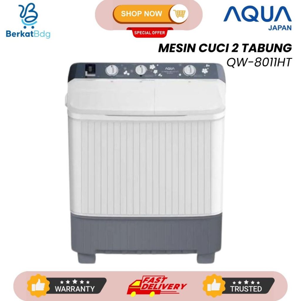 AQUA Mesin Cuci 2 Tabung 8KG QW 8011HT / QW8011HT / QW 8011HT Twin Tube