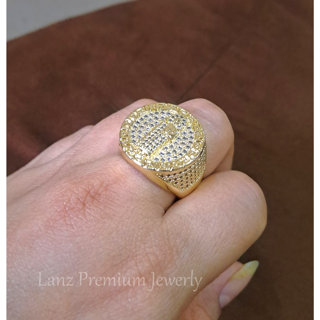 Cincin Pria Kristal Firaun Premium Titanium Emas 22K