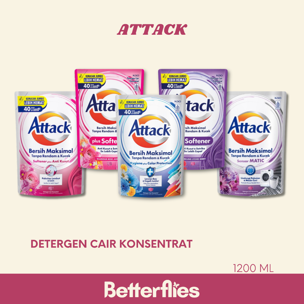 ATTACK Detergen Cair 1200ml (Sensor Matic / Hygiene / Softener)