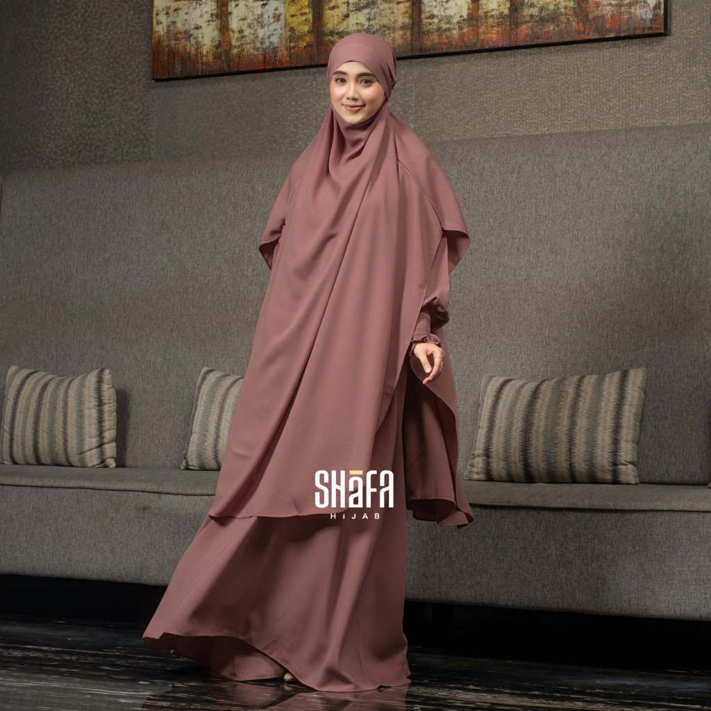 SHAFA HIJAB - Mina Set Abaya Khimar Anti UV Outfit Syari Umrah Haji ( Mauve )