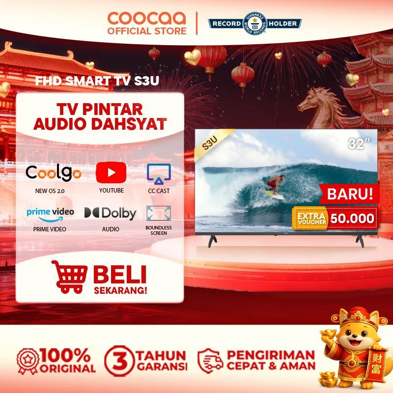 COOCAA 32 inch S3U Smart TV - Digital TV - Dolby Audio - Youtube - Mirroring -  Flick Free - Boundle