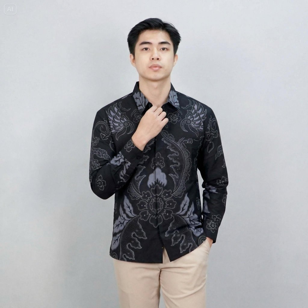Kemeja Batik Baju Batik Pria Motif Jantaka Abu Modern Lengan Panjang Pendek Slim Fit Premium
