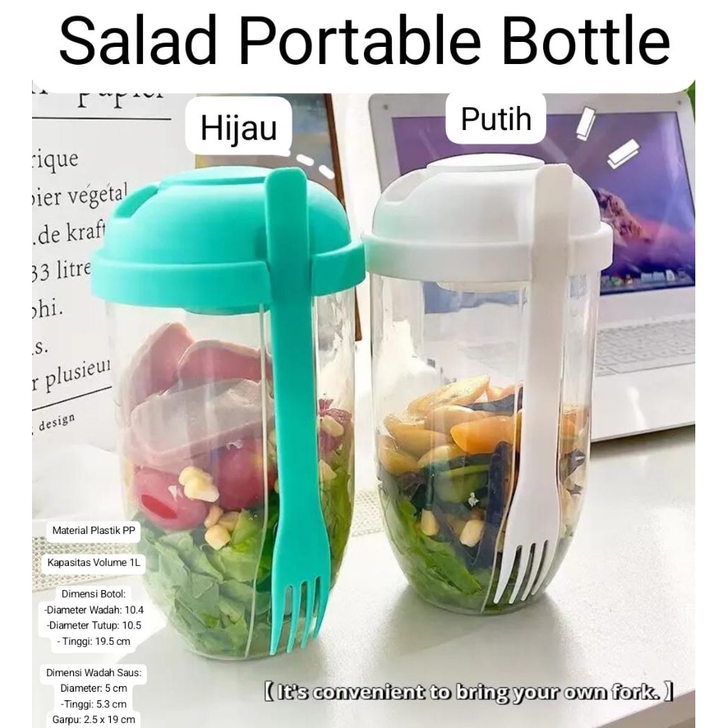 One Two Cups Salad Portable Bottle / Fruit Vegetable Lunch Container With Fork / Wadah Gelas Plastik