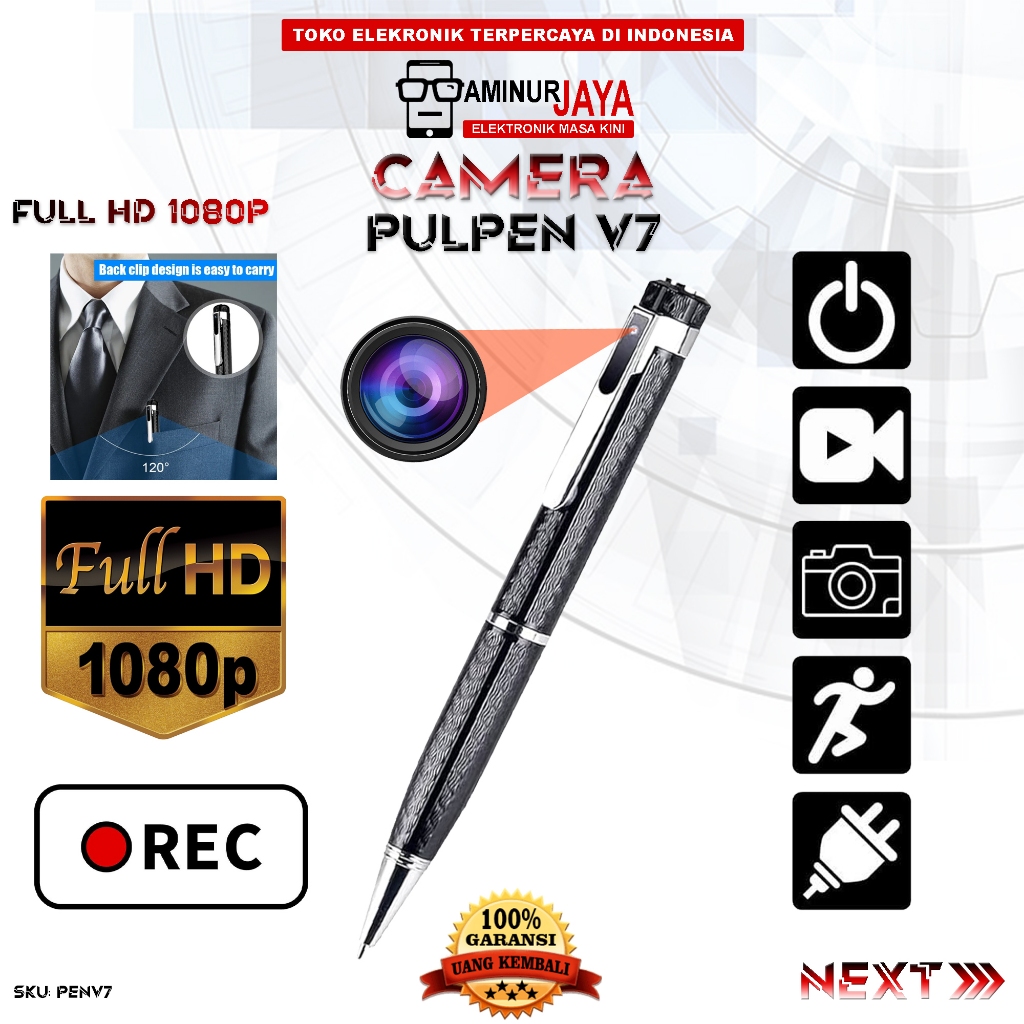 Pen V7 Hidden Kamera Pulpen Memory 8GB Spy Camera Mini V7 Kamera Mini Unik Perekam Vidio Poto Suara 