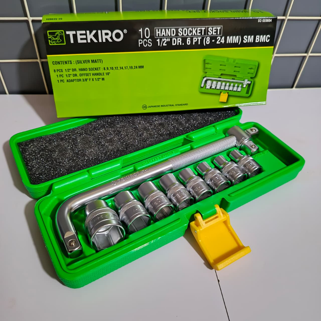 Tekiro Kunci Shock Sock Sok Set Lengkap 8-24mm 1/2inch 6Pt 10Pcs Bok Plastik Original Tekiro