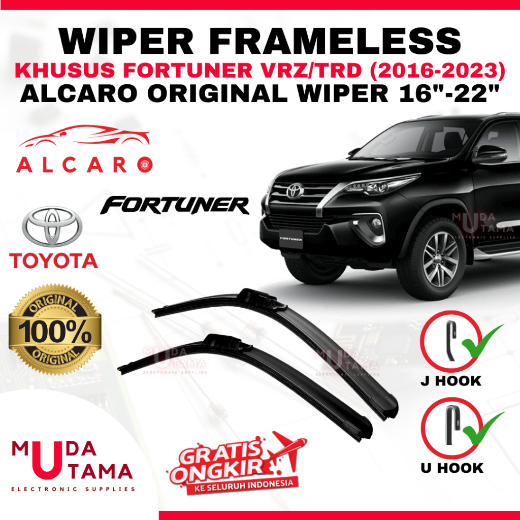 Wiper Frameless FORTUNER VRZ TRD GR 2016 s/d 2023 Original Alcaro - Sapu Kaca FORTUNER VRZ TRD - Wip