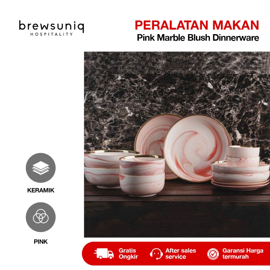 Brewsuniq - Marble Blush/ Piring Makan Cantik Unik Estetik Minimalis