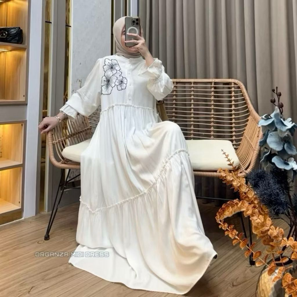 Gamis Shakira Bloom Dress Rayon Twill premium Kerah Sangrai Tali Busui Friendly Standar Jumbo