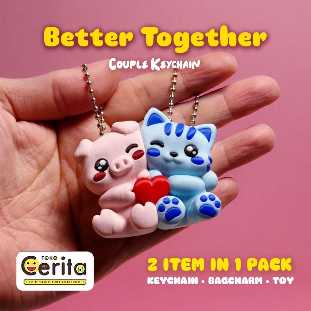Gantungan Kunci Couple Magnet Better Together 2pcs Panda Bear Cat Piggy Hadiah ValentineGantungan Ku