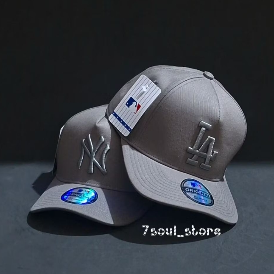 Topi Baseball NY x LA Warna Abu Pria Wanita Dewasa Logo Bordir Timbul Tebal Full Tag High Premium Qu