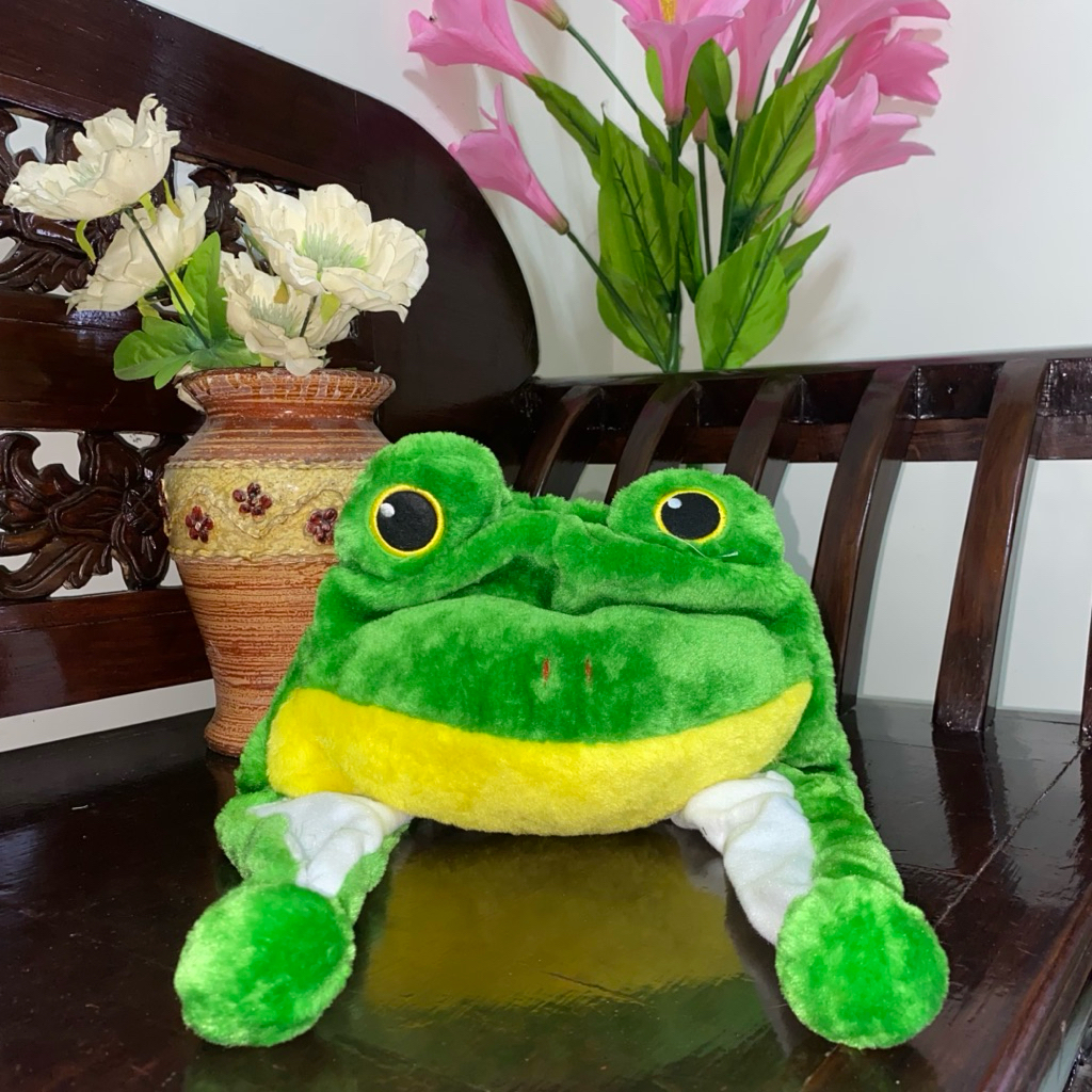 NEW Frog Cartoon Hat Winter Fluffy Plush Long Mitten Cap - Topi Katak Tebal