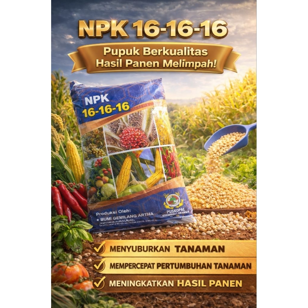 pupuk npk 16-16-16 kemasan repack 1kg (non subsidi)