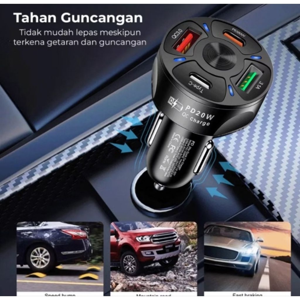 Charger Hp Mobil Car Charger 4 Port USB & 3 Port Type C Cas HP Mobil Praktis Multifungsi