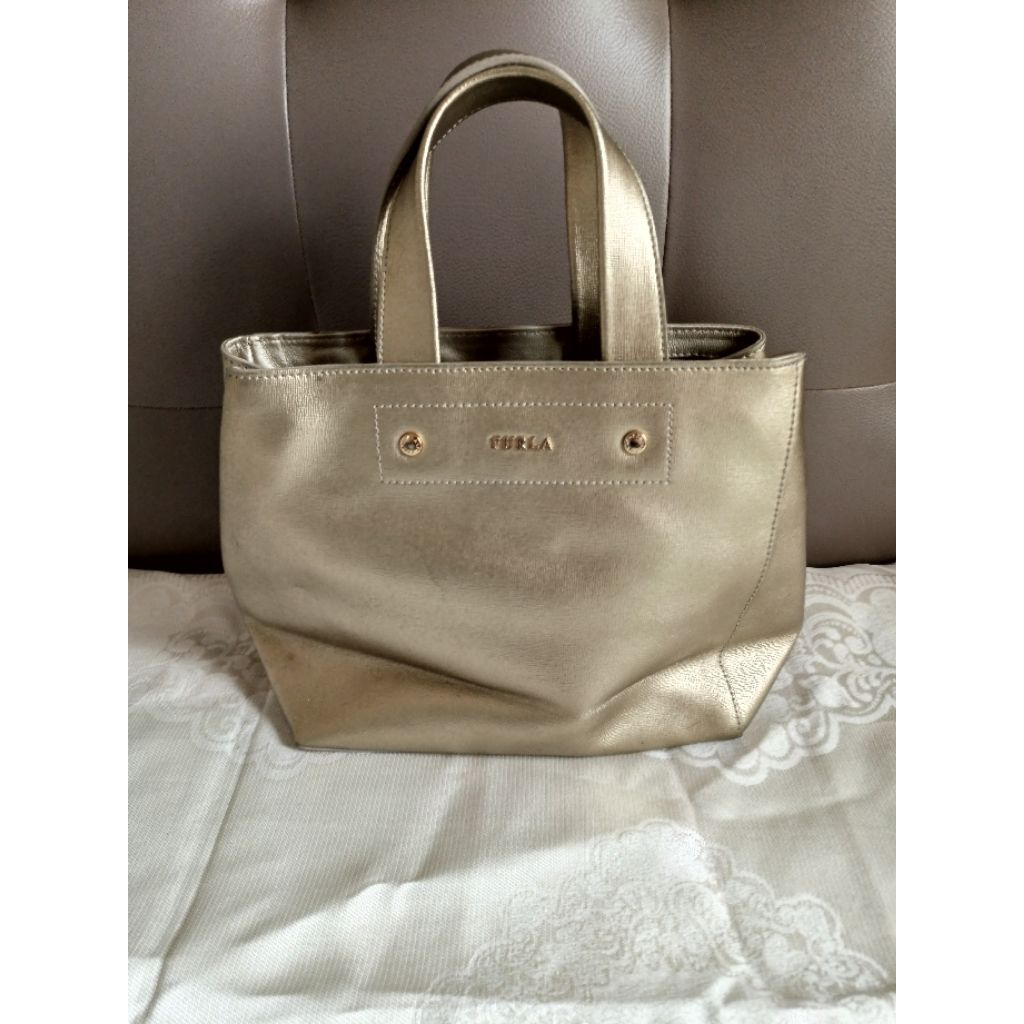 Furla Gold Leather Bag Authentic