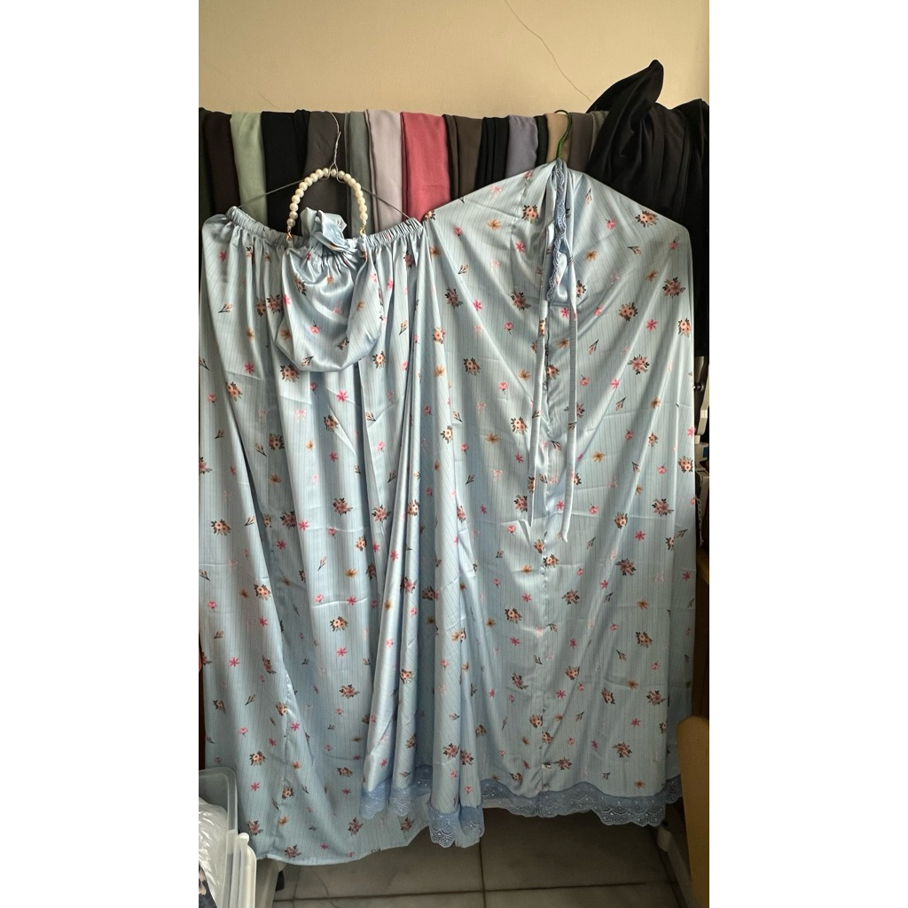 Mukena fahijab 2in1 dewasa jumbo armanisilky salur warna Biru