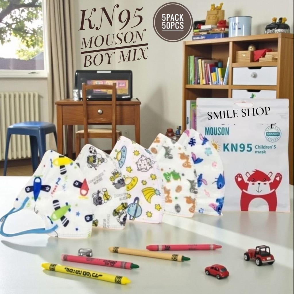 MASKER KN95 Mouson Kids Motif Isi 5pack 50pcs Usia 4-12 thn