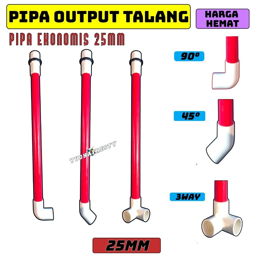 PIPA OUTPUT FILTER TALANG UKURAN 20 DAN 25MM WARNA MERAH PIPA EKONOMIS