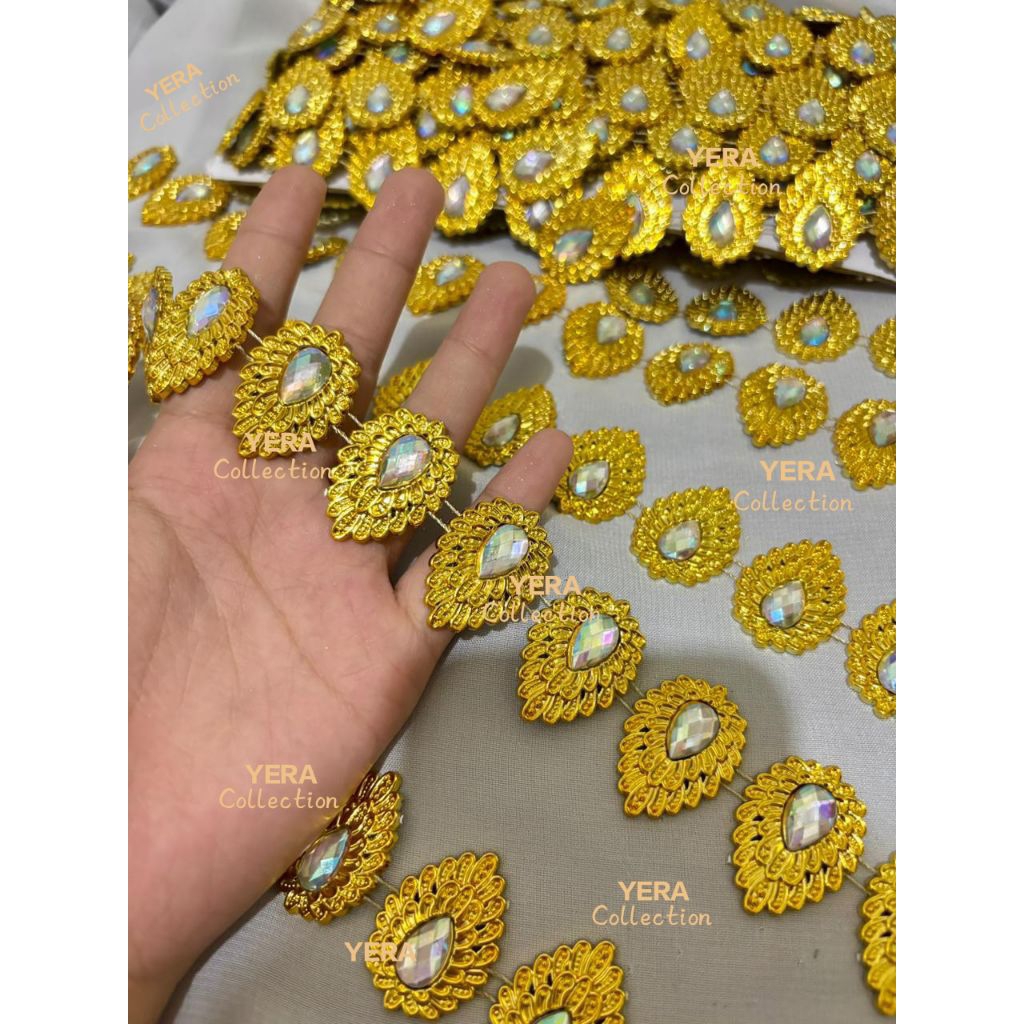 PER METER (100CM) Aplikasi Payet Rangkai Model Diamond Mata Unik Premium
